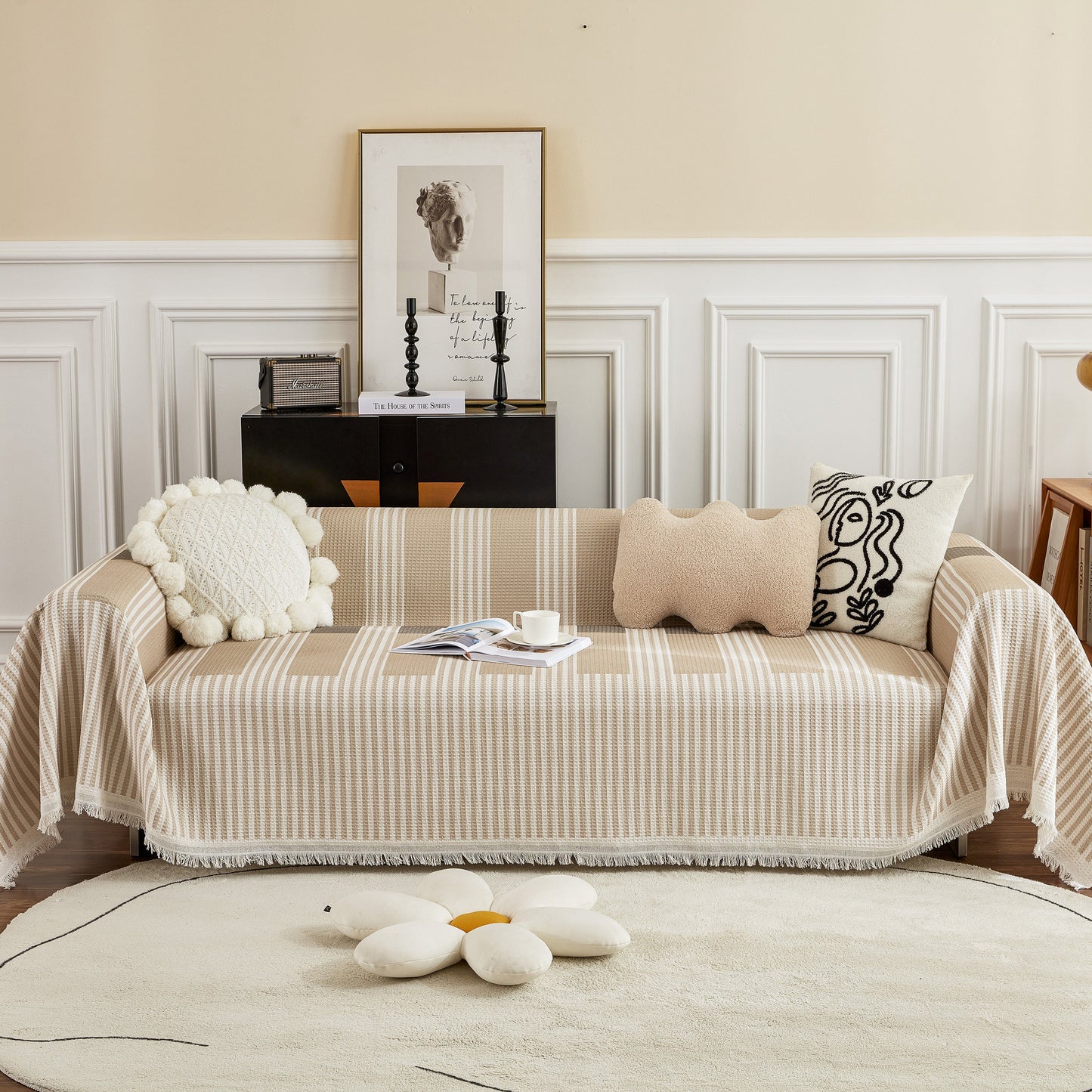 Waffle Lattice Fabric Sofa Cover, Multi-purpose Soft Sofa Throw, Couch Cover Blanket Throws for Couches