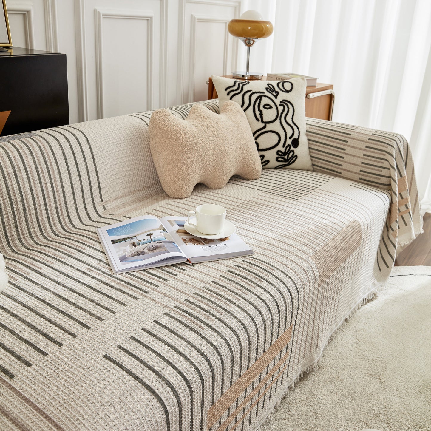 Waffle Lattice Fabric Sofa Cover, Multi-purpose Soft Sofa Throw, Couch Cover Blanket Throws for Couches