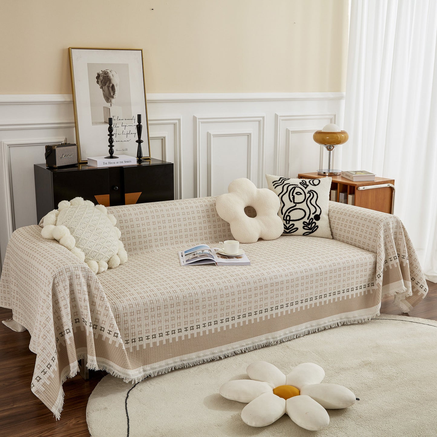 Waffle Lattice Fabric Sofa Cover, Multi-purpose Soft Sofa Throw, Couch Cover Blanket Throws for Couches