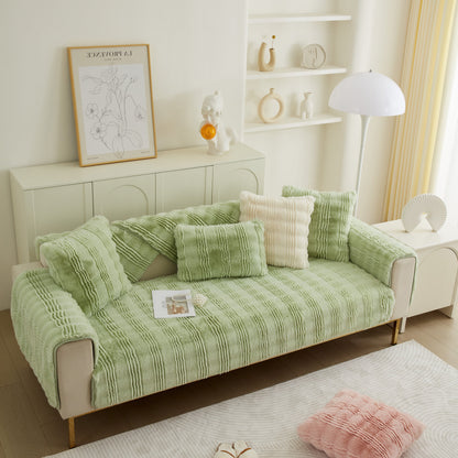 Soft Thick Faux Fur Sofa Cover Stripe Fluffy Fuzzy Non-Slip Washable Couch Covers