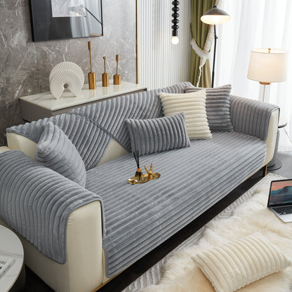 Winter Thickened Rabbit Plush Non-slip Sofa Cushion, Faux Fur Fluffy Furniture Protector