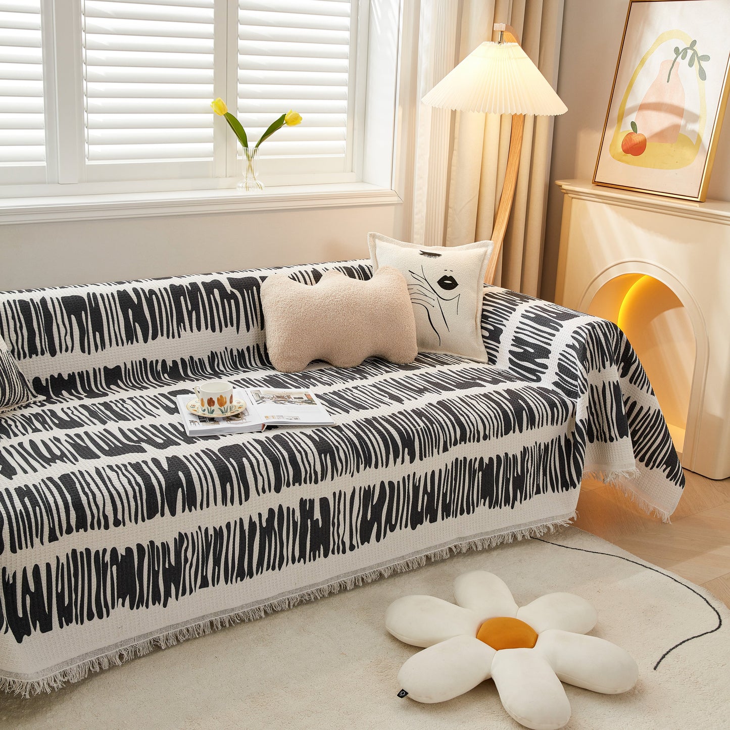 Couch Cover for Most Shape Sofas, Waffle Lattice Sofa Cover Throw, Washable Furniture Covers for Pets