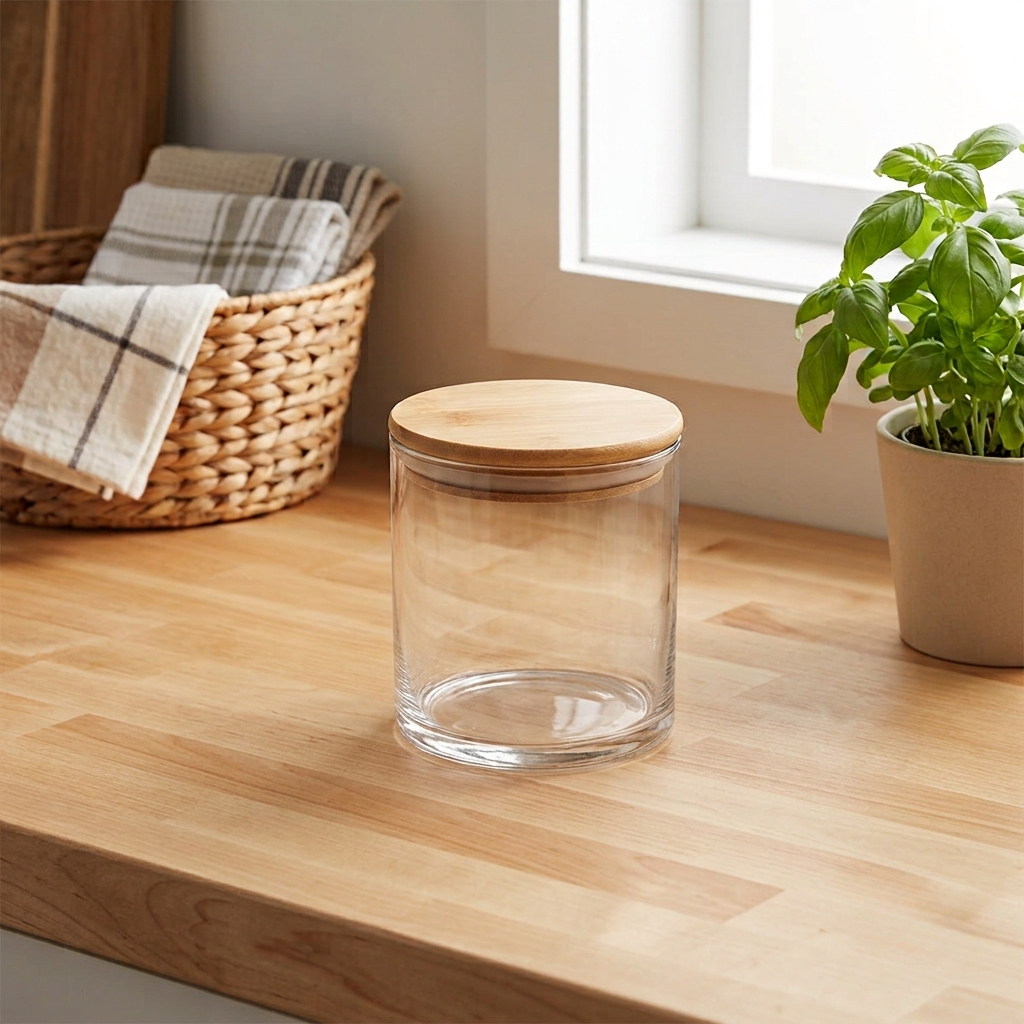 Small Round Glass Storage Container with Bamboo Lid