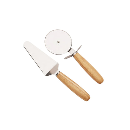 14" Wooden Pizza Board with Precision Cutting Wheel & Server