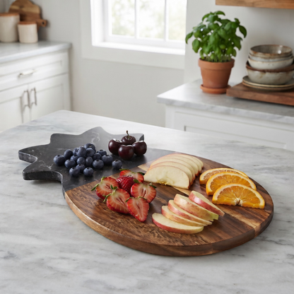 Black Marble and Acacia Wood Pineapple Board