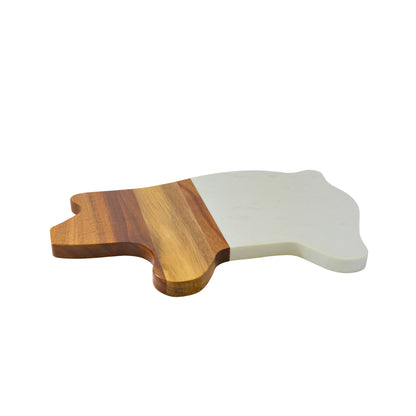 White Marble and Acacia Wood Pig Board