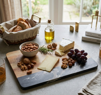 Black Marble and Acacia Wood Rectangle Board