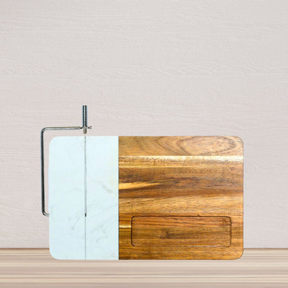 White Marble and Acacia Wood Board with Slicer