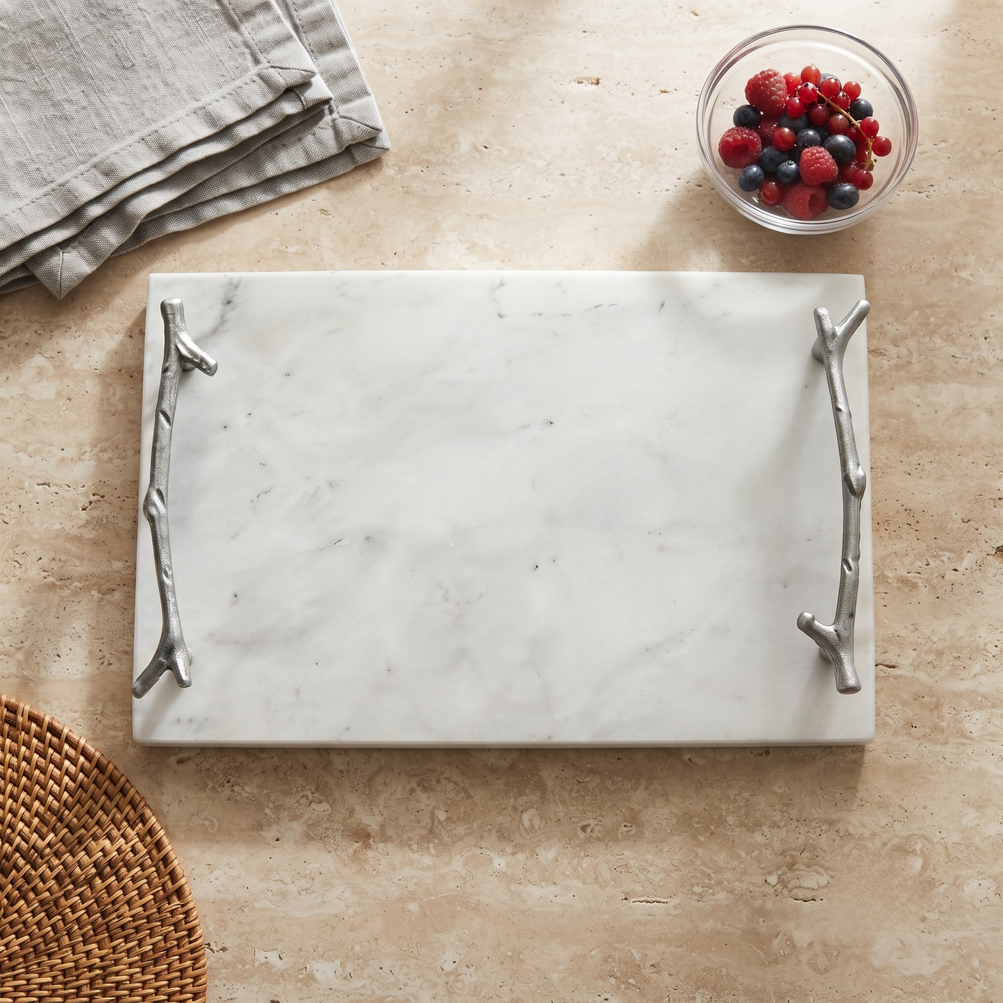 White Marble Board with Silver Branch Handles