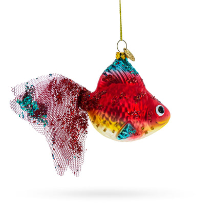Glittered Goldfish Glass Christmas Ornament