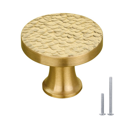 Akicon Hammered Polished Gold Kitchen Cabinet Knobs 1-1/4 inch (32 mm) Diameter 100% Solid Brass Drawer Knob AK01916A-PB