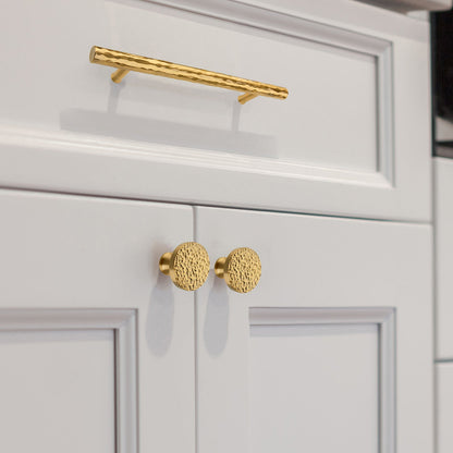 Akicon Hammered Polished Gold Kitchen Cabinet Knobs 1-1/4 inch (32 mm) Diameter 100% Solid Brass Drawer Knob AK01916A-PB