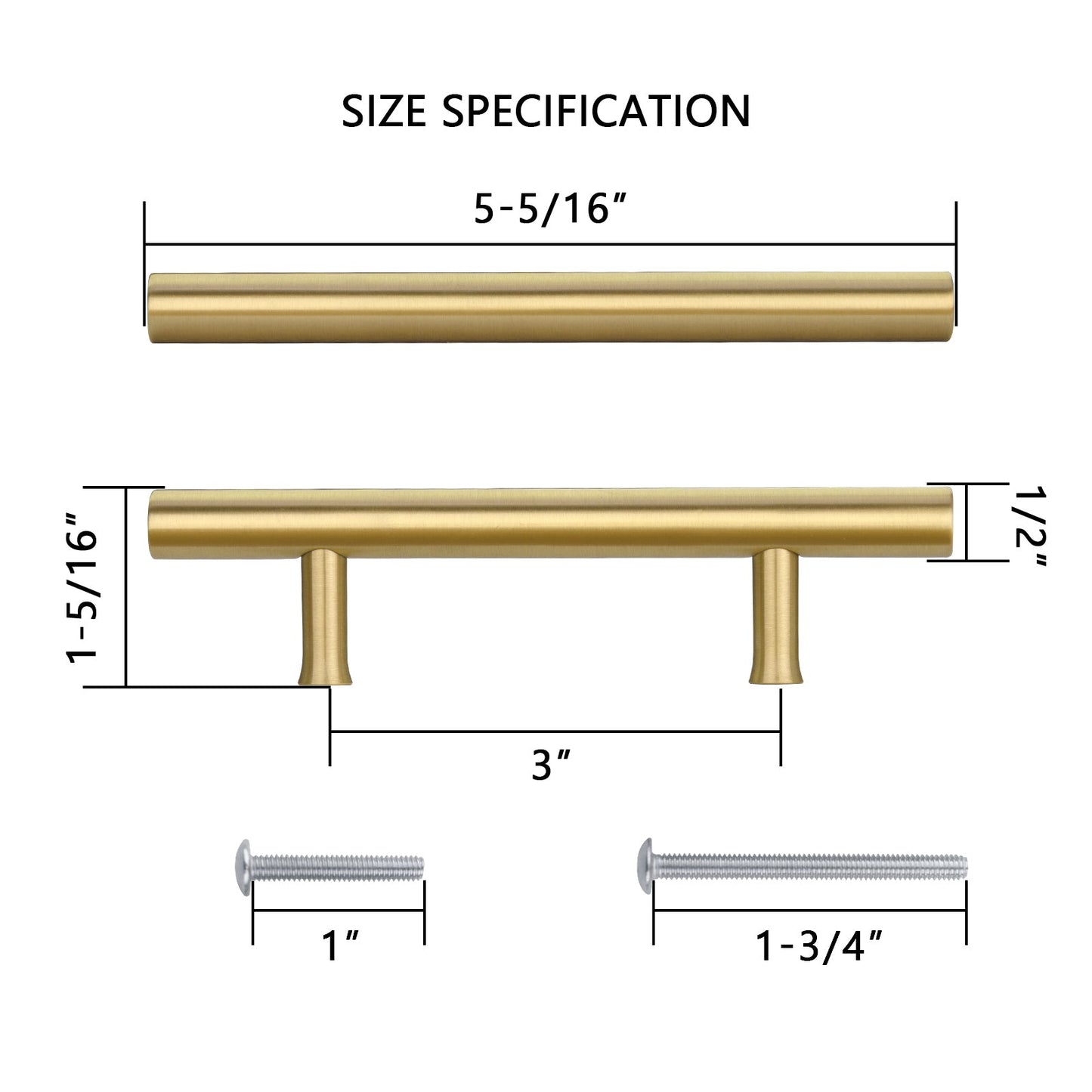 Akicon Brushed Gold Kitchen Cabinet Handles 100% Solid Brass Drawer Pulls