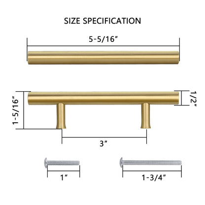 Akicon Brushed Gold Kitchen Cabinet Handles 100% Solid Brass Drawer Pulls