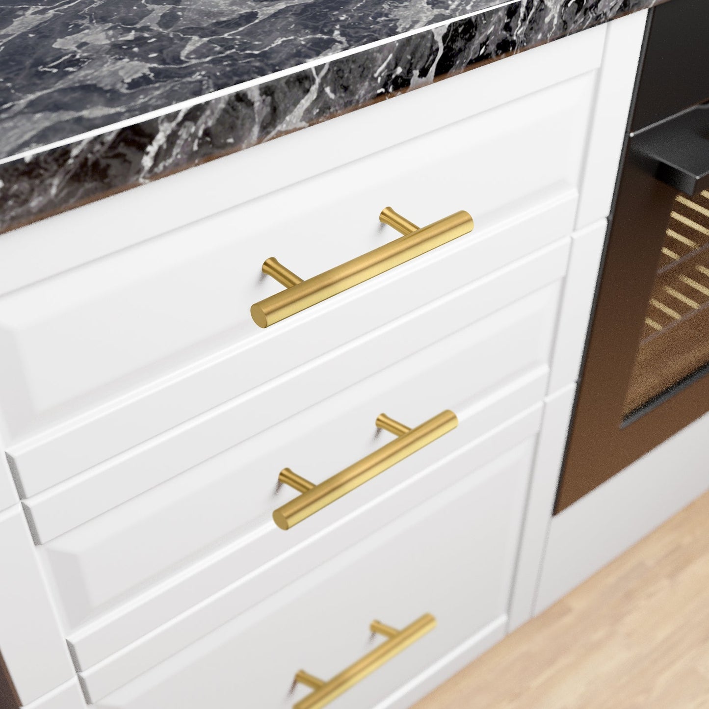 Akicon Brushed Gold Kitchen Cabinet Handles 100% Solid Brass Drawer Pulls