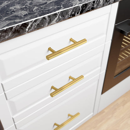 Akicon Brushed Gold Kitchen Cabinet Handles 100% Solid Brass Drawer Pulls