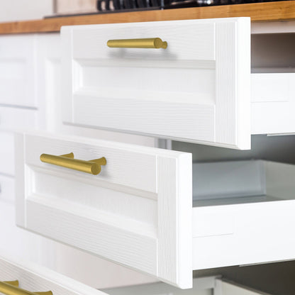 Akicon Brushed Gold Kitchen Cabinet Handles 100% Solid Brass Drawer Pulls