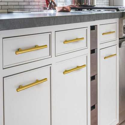 Akicon Brushed Gold Kitchen Cabinet Handles 100% Solid Brass Drawer Pulls