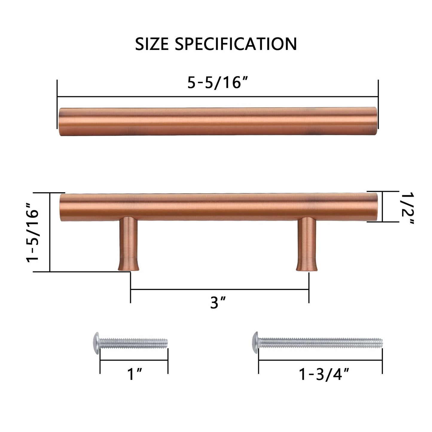 Akicon Copper Kitchen Cabinet Handles 100% Solid Brass Drawer Pulls