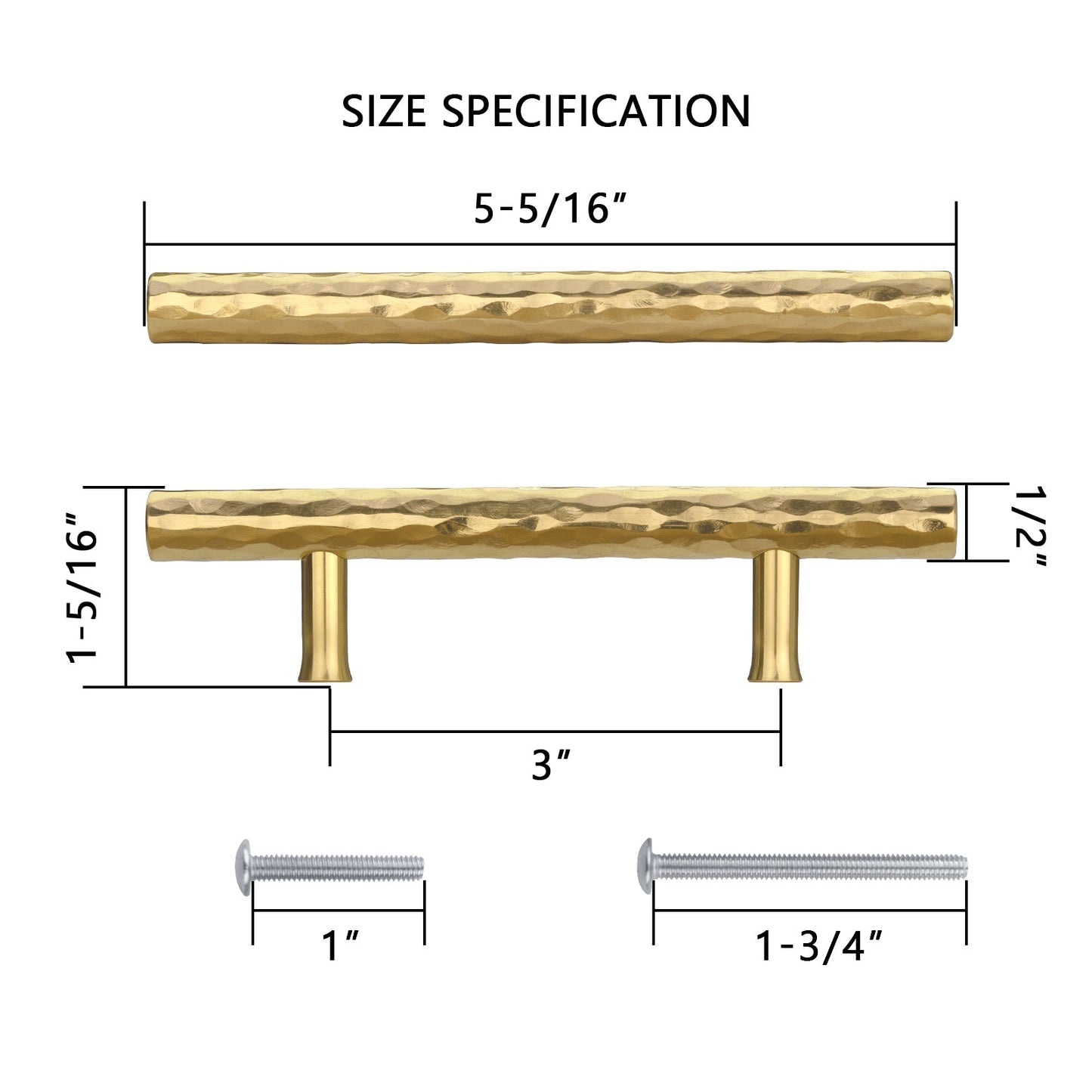 Akicon Hammered Polished Gold Kitchen Cabinet Handles 100% Solid Brass Drawer Pulls AK01930A-PB