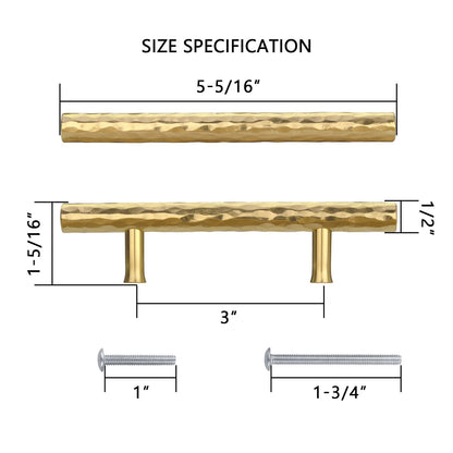 Akicon Hammered Polished Gold Kitchen Cabinet Handles 100% Solid Brass Drawer Pulls AK01930A-PB
