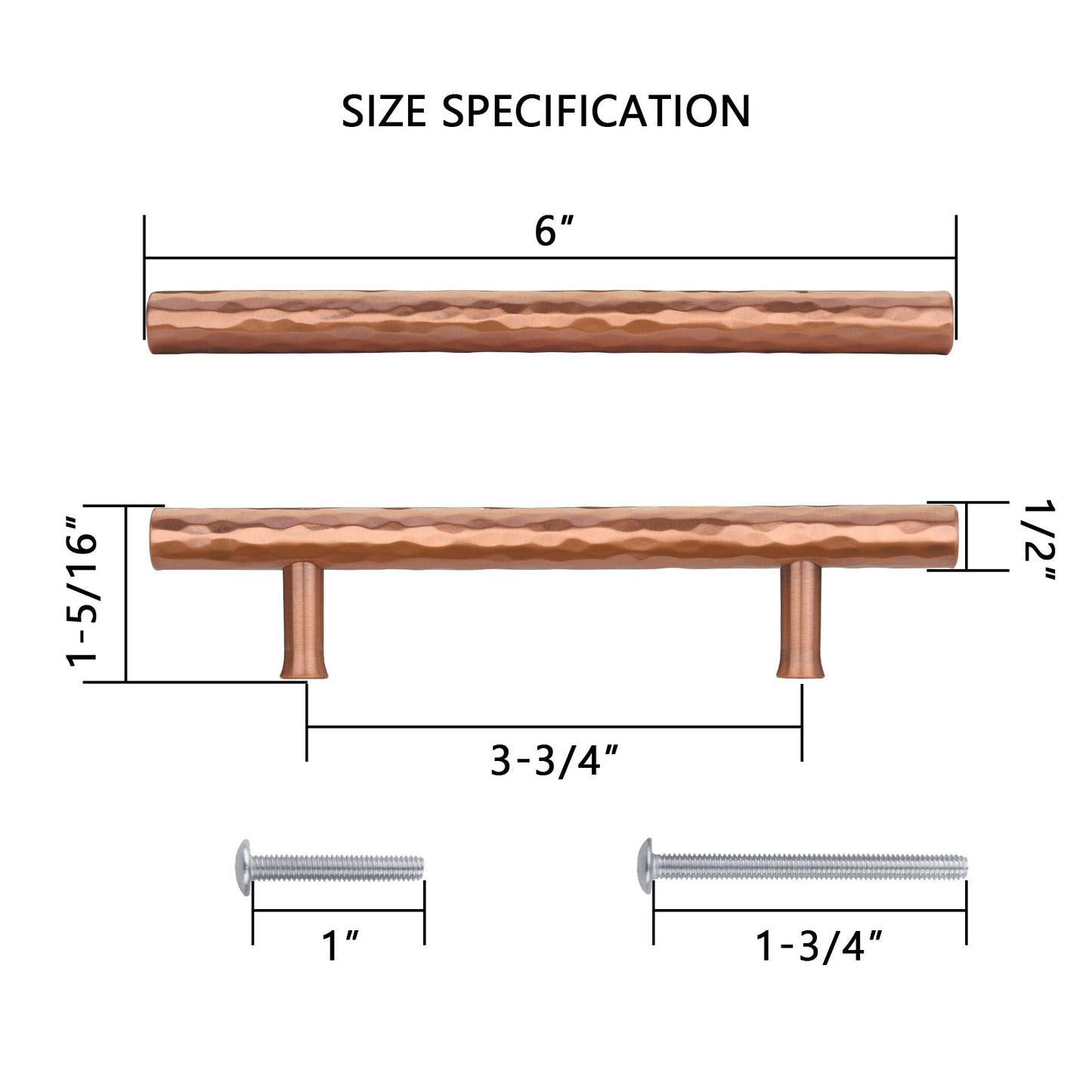 Akicon Hammered Copper Kitchen Cabinet Handles 100% Solid Brass Drawer Pulls