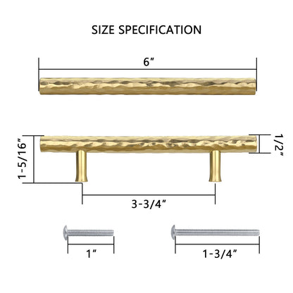 Akicon Hammered Polished Gold Kitchen Cabinet Handles 100% Solid Brass Drawer Pulls AK01930A-PB