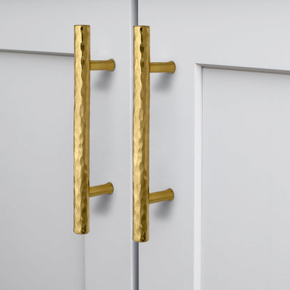 Akicon Hammered Polished Gold Kitchen Cabinet Handles 100% Solid Brass Drawer Pulls AK01930A-PB