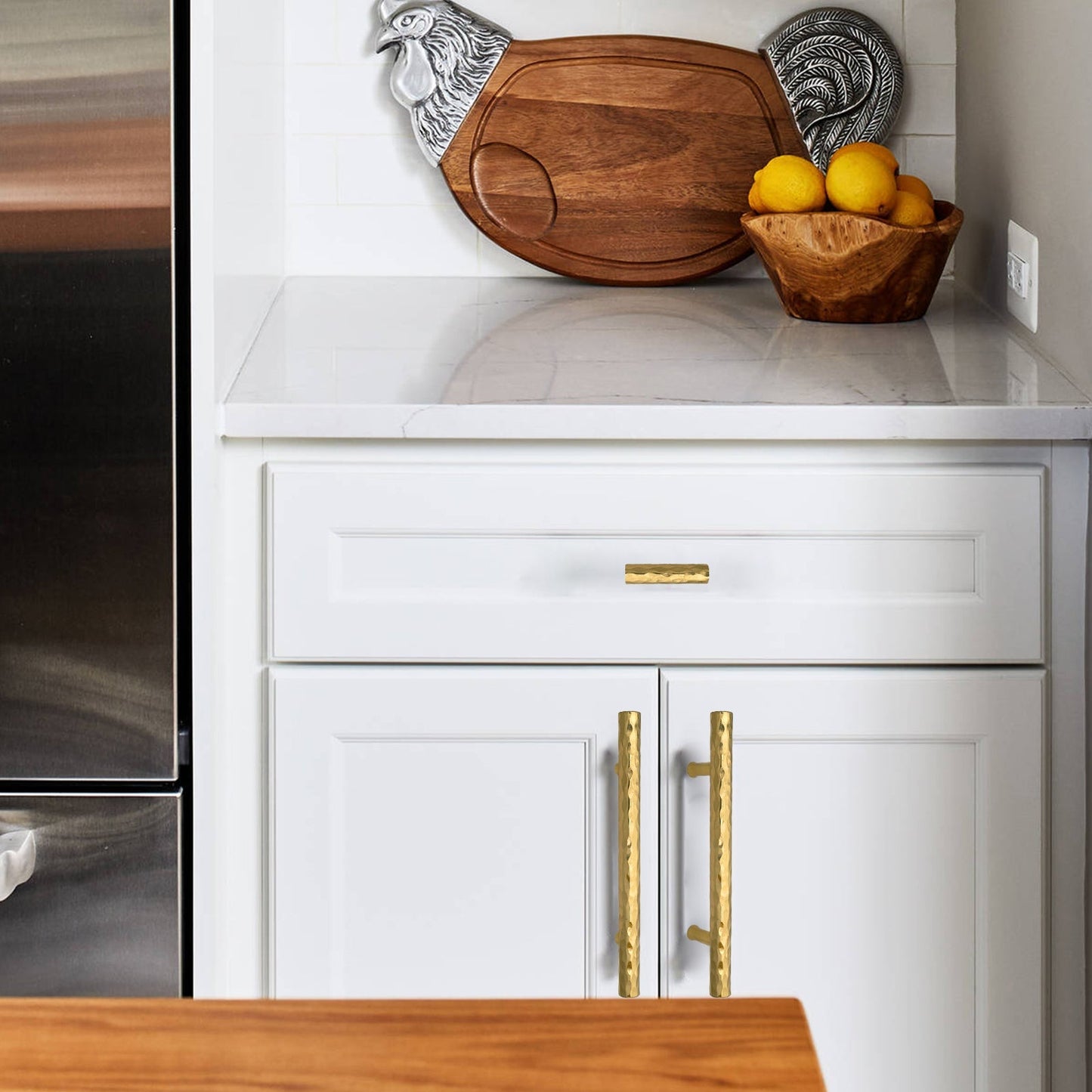Akicon Hammered Polished Gold Kitchen Cabinet Handles 100% Solid Brass Drawer Pulls AK01930A-PB