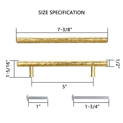 Akicon Hammered Polished Gold Kitchen Cabinet Handles 100% Solid Brass Drawer Pulls AK01930A-PB