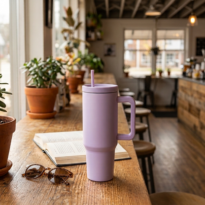 40 oz. Stainless Steel Modern Tumbler with Handle & Straw - Lavender