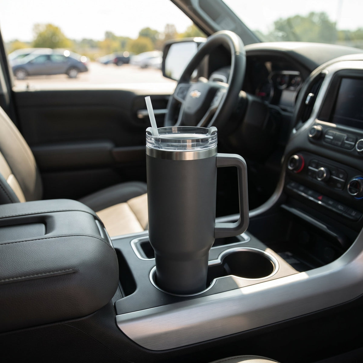 40 Oz Stainless Steel Tumbler with Handle & Straw - Grey