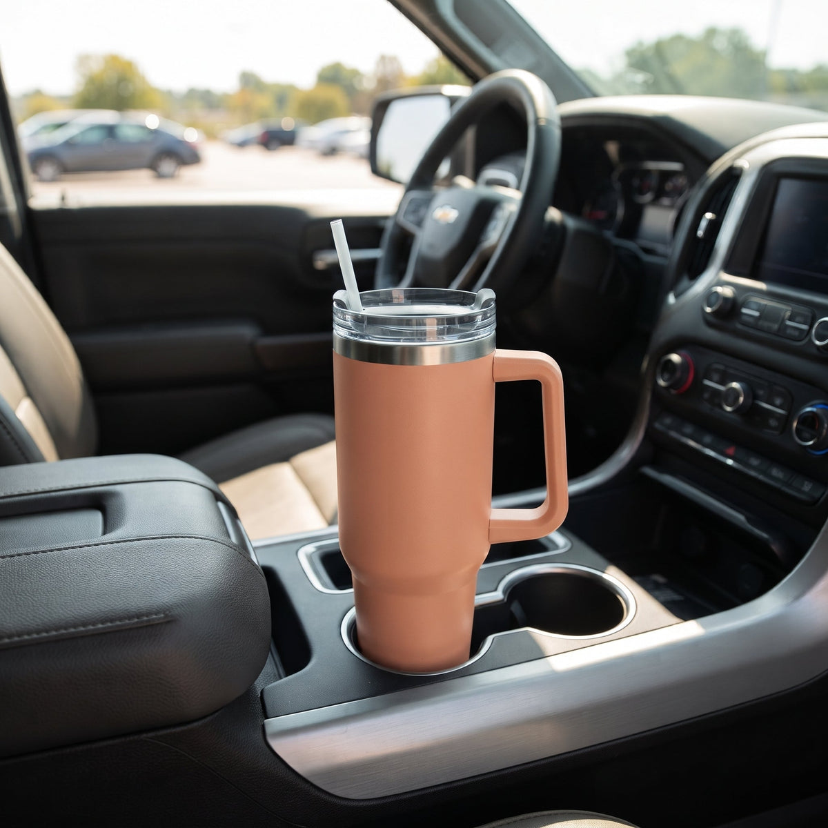 40 Oz Stainless Steel Tumbler with Handle & Straw - Clay