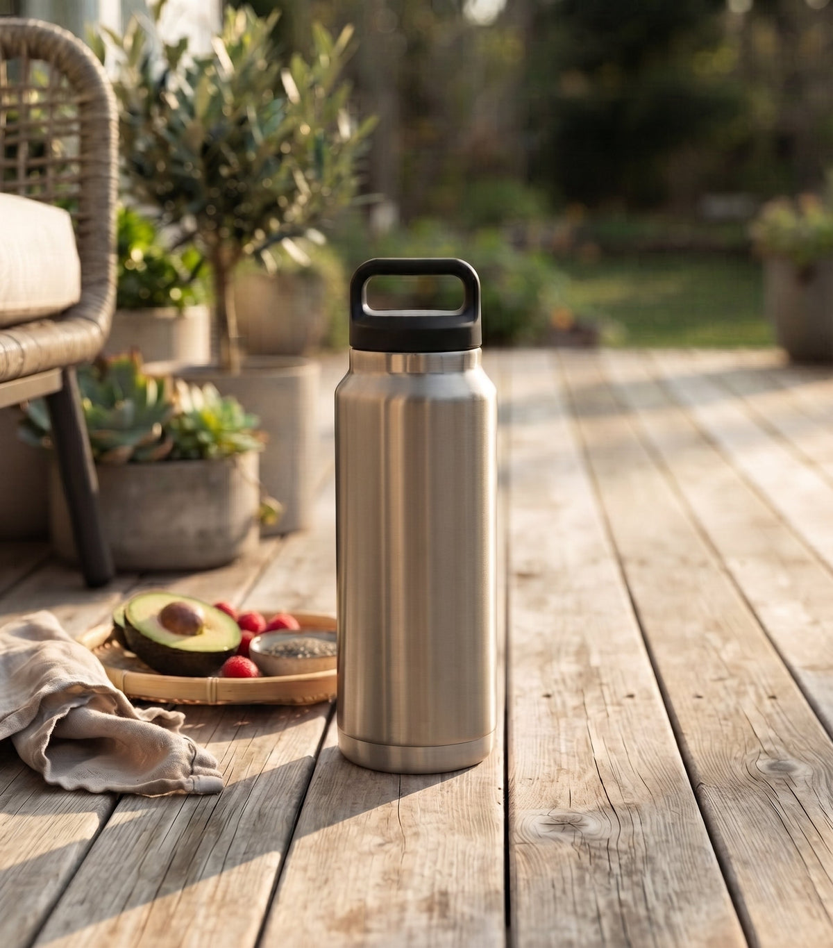 36 Oz Stainless Steel Twist-Off Cap Water Bottle- Silver