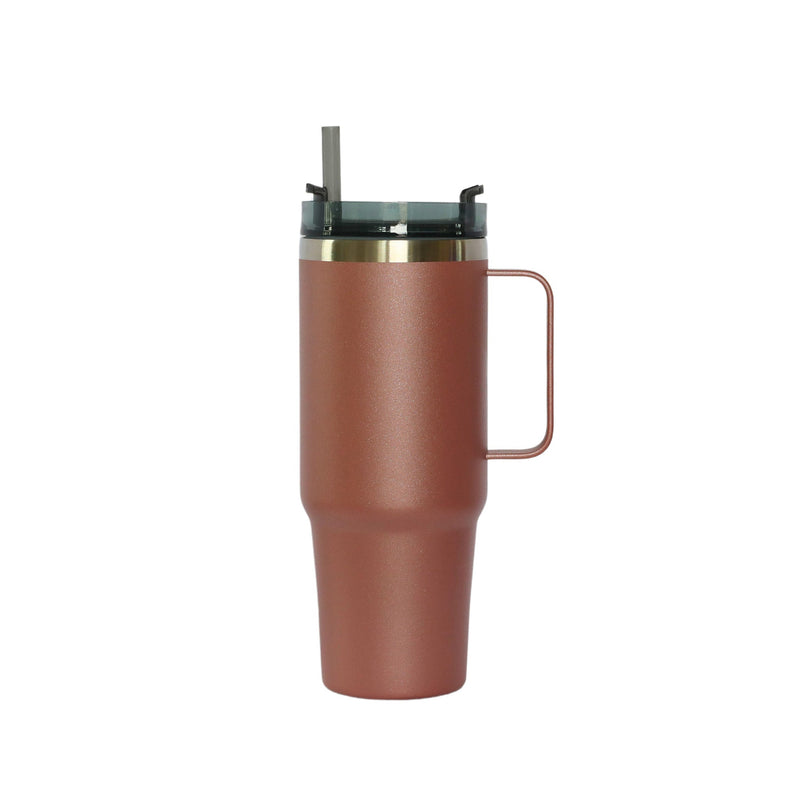 30 Oz Stainless Steel Tumbler with Handle & Straw - Rose