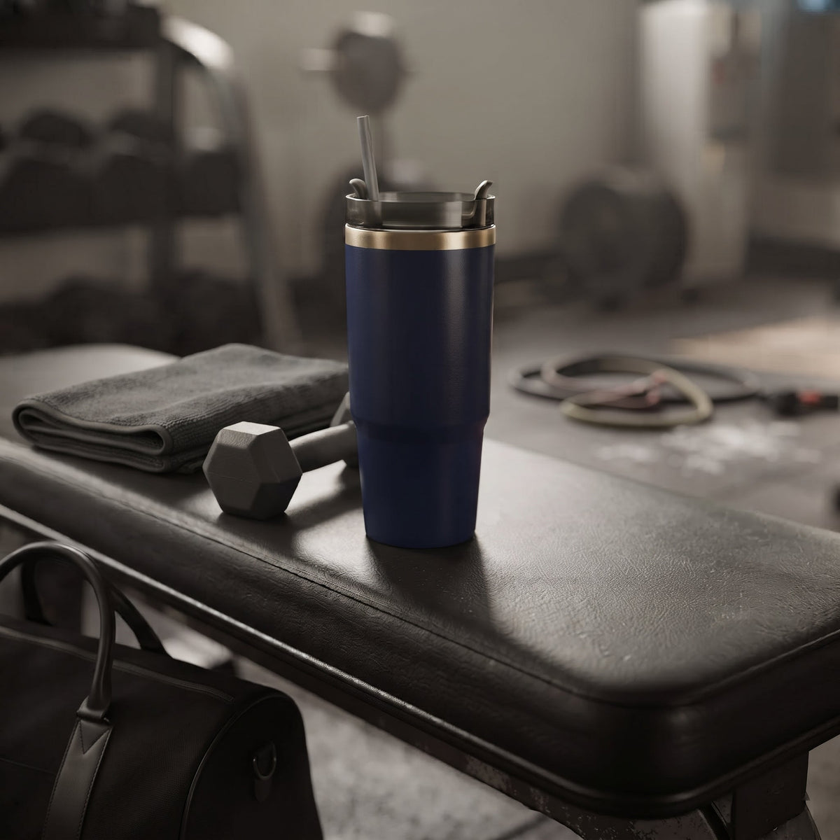 30 Oz Stainless Steel Tumbler with Straw - Navy