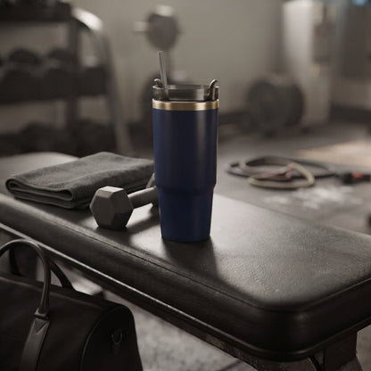 30 Oz Stainless Steel Tumbler with Straw - Navy