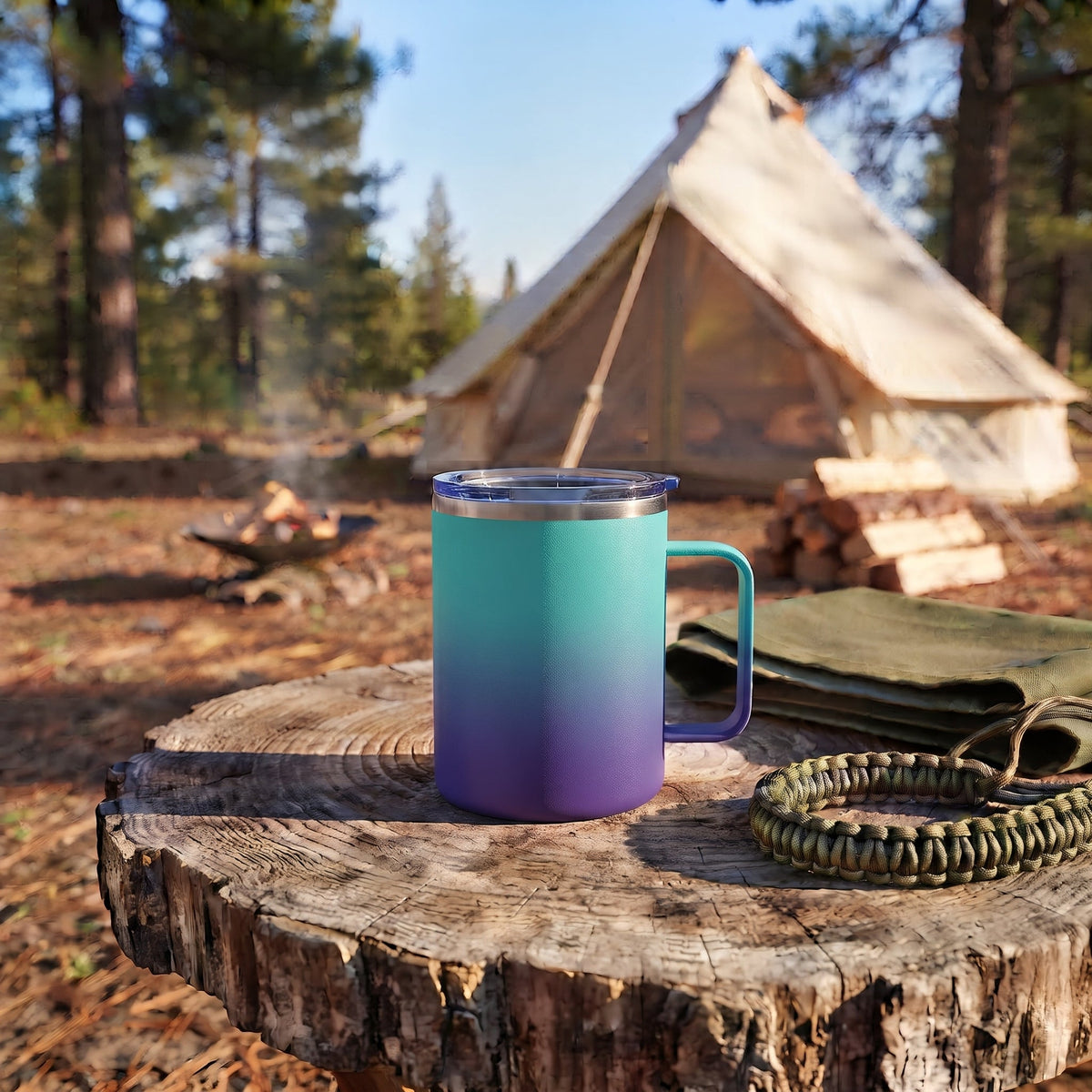 12 Oz Stainless Steel Travel Mug with Handle - Blue & Purple