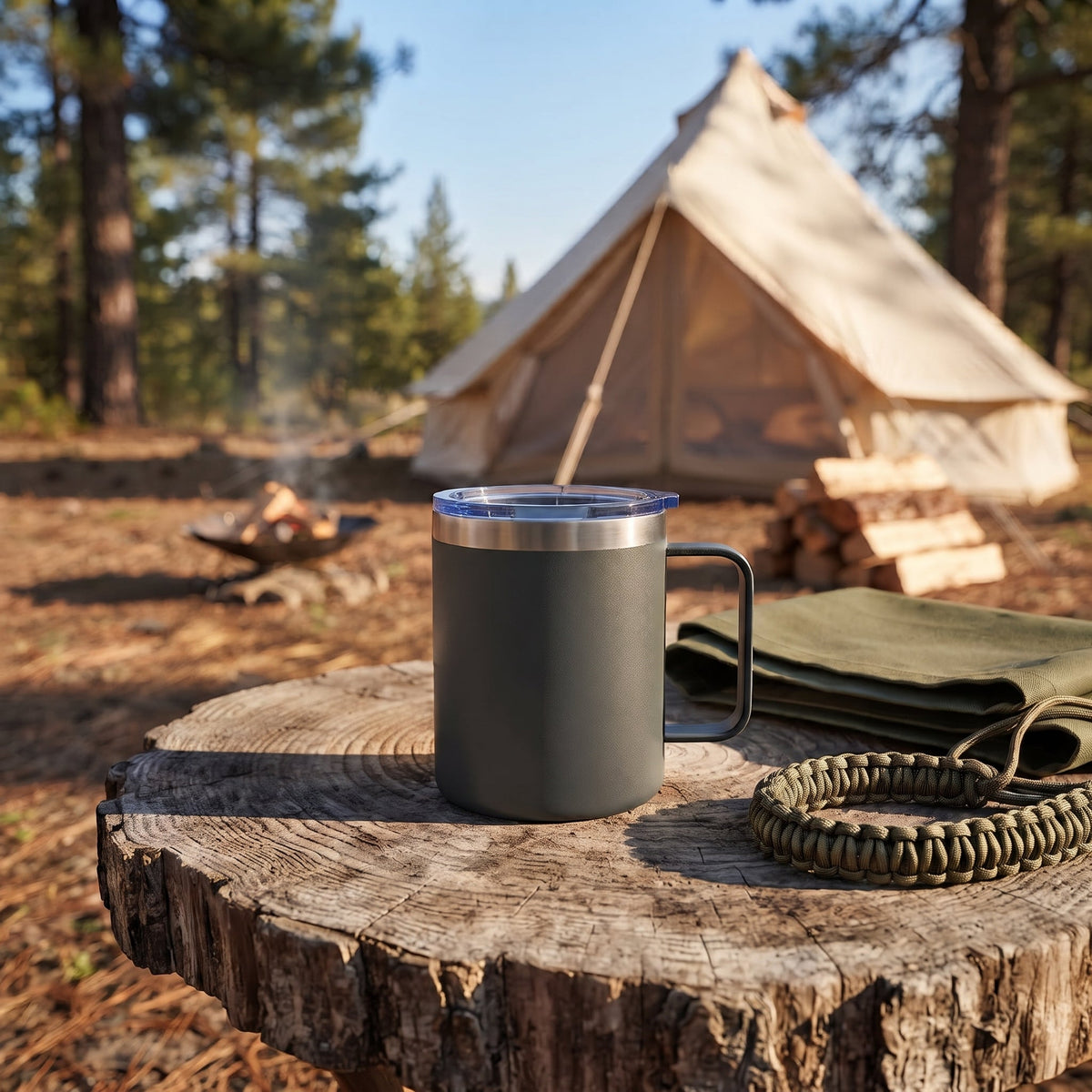 12 Oz Stainless Steel Travel Mug with Handle - Grey