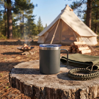 12 Oz Stainless Steel Travel Mug with Handle - Grey