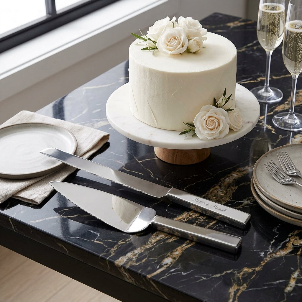 White Enamel Cake Knife & Server Set