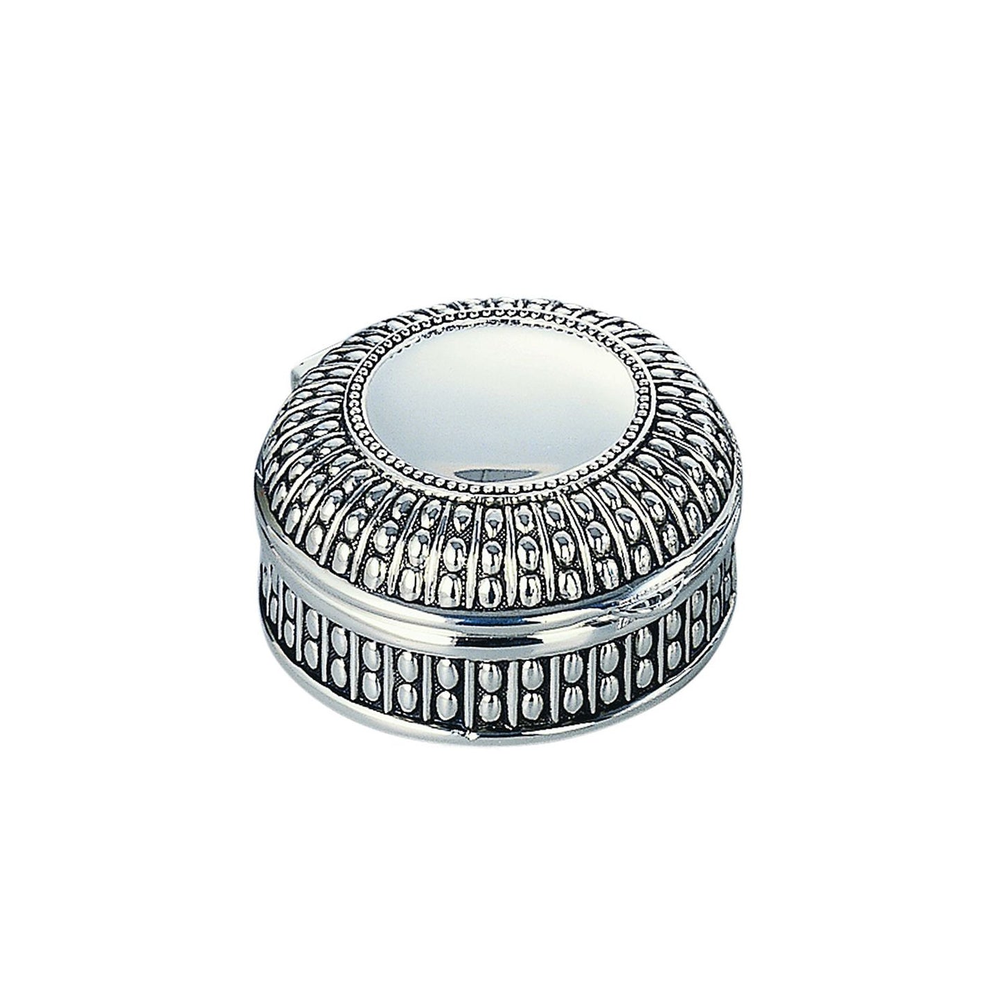 Silverplated Round Antique-Style Box with Beaded Detail, 3"