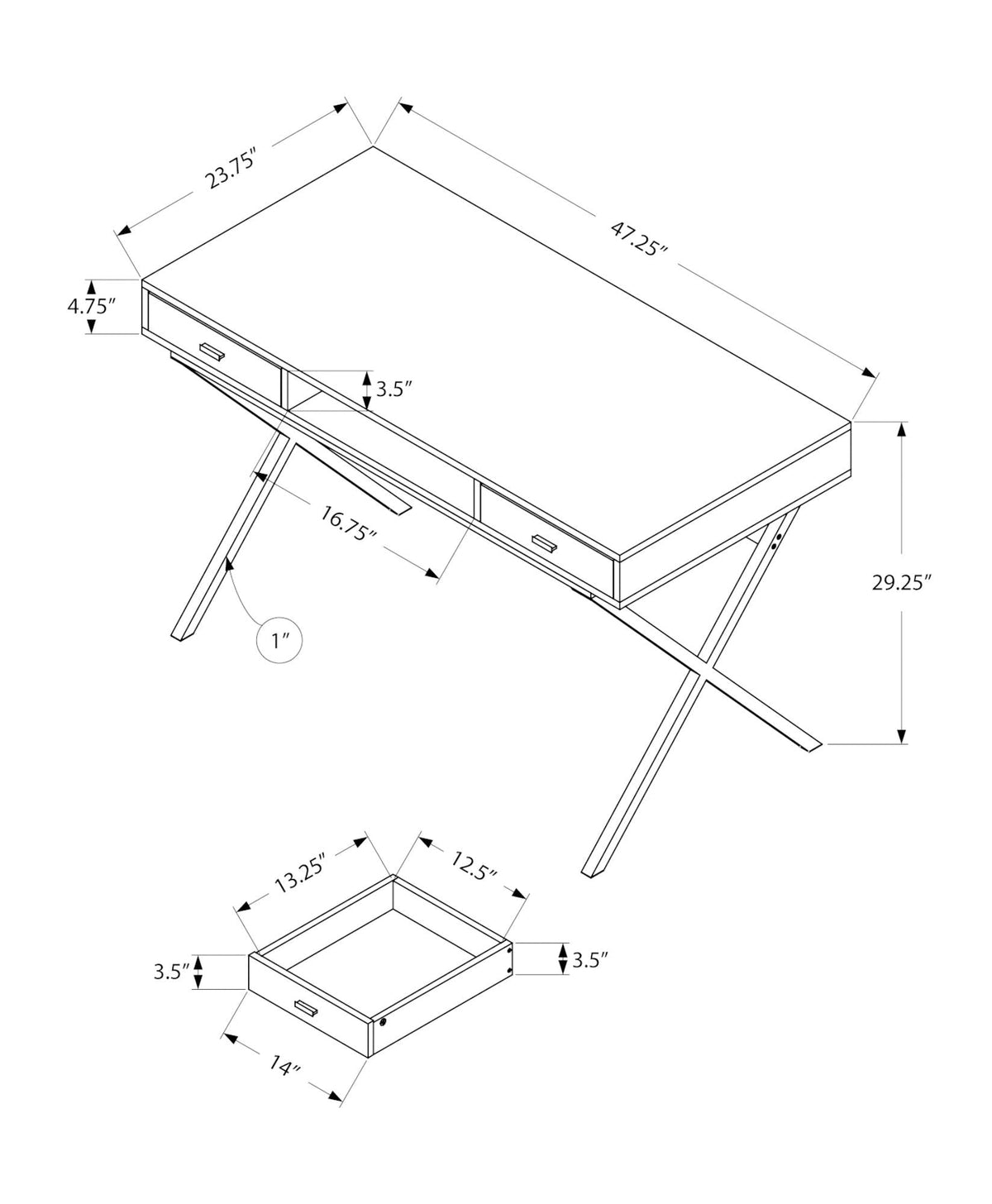 Computer Desk For Home Office, Laptop, Storage Drawers, Glossy Contemporary & Modern