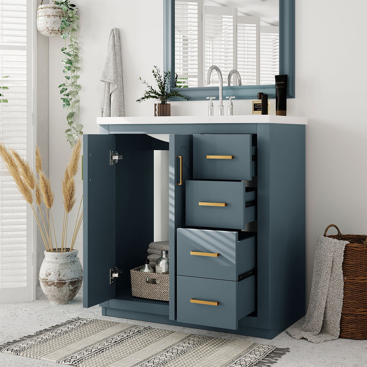 Bathroom Vanity With Sink, Storage Cabinet, Freestanding Set With 3 Drawers & Soft Closing Doors