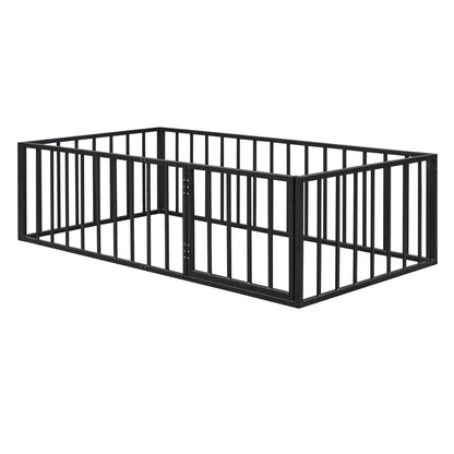 Metal Floor Bed Frame With Fence And Door