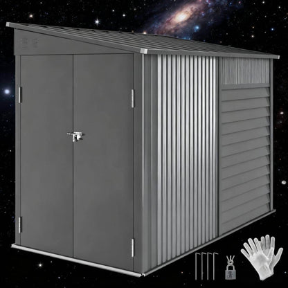 [05X09] Heavy-Duty Outdoor Galvanized Steel Storage Shed With Lockable Doors (SAK80637)