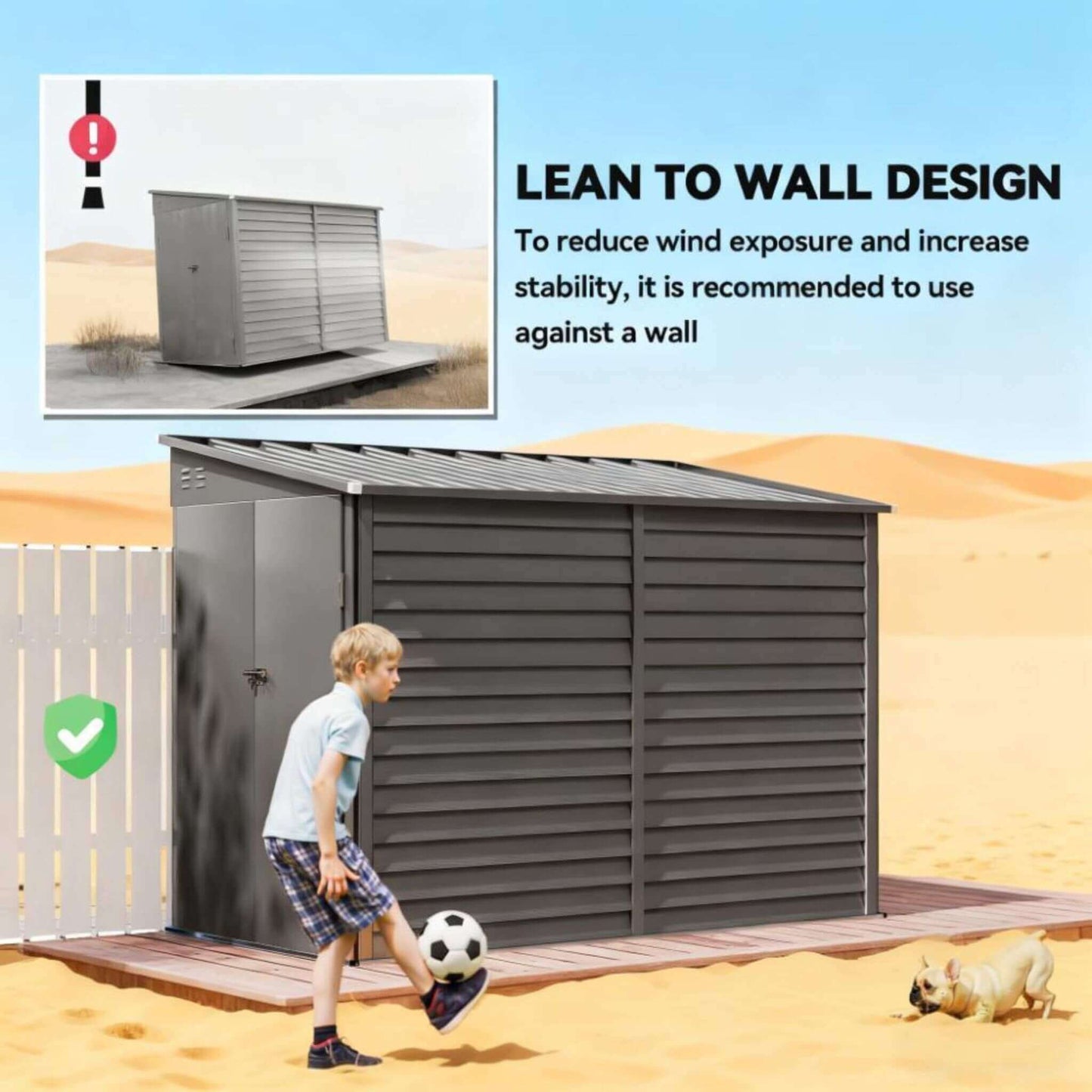 [05X09] Heavy-Duty Outdoor Galvanized Steel Storage Shed With Lockable Doors (SAK80637)
