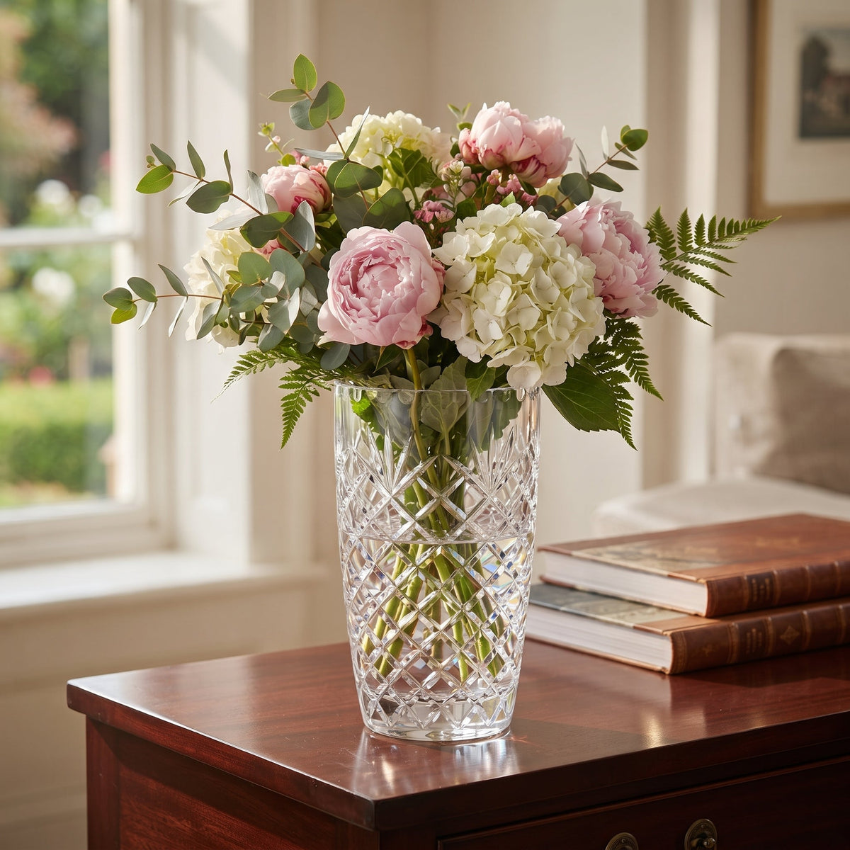 Optic Crystal Vase With Medallion Ll Pattern, 7.75"