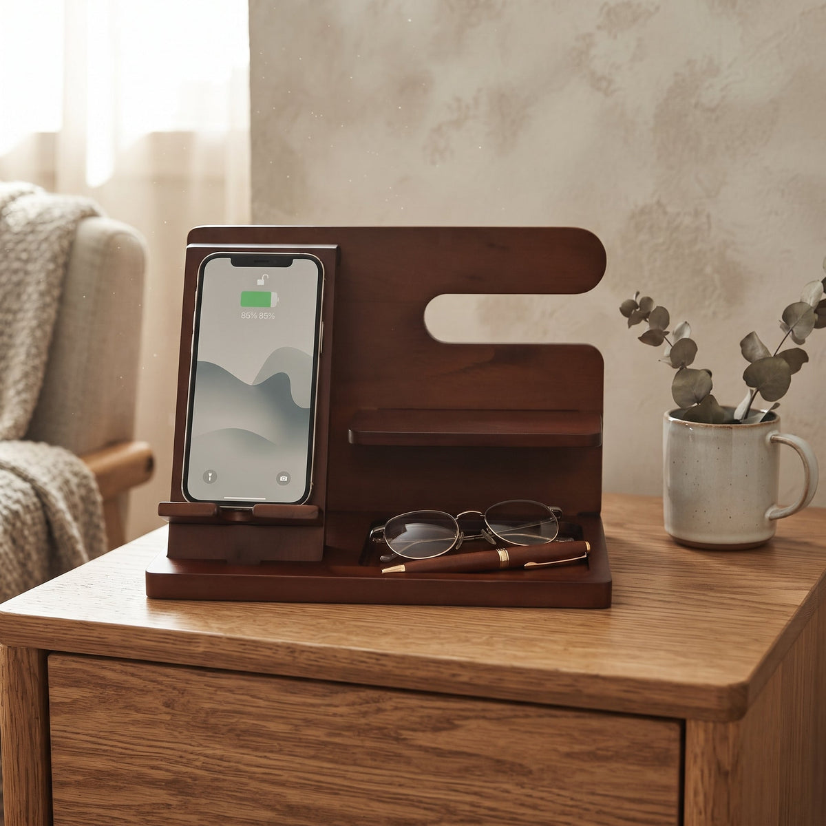 Dark Wood Charging Shelf/Valet