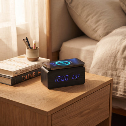 Black Wireless Phone Charger/Digital Clock